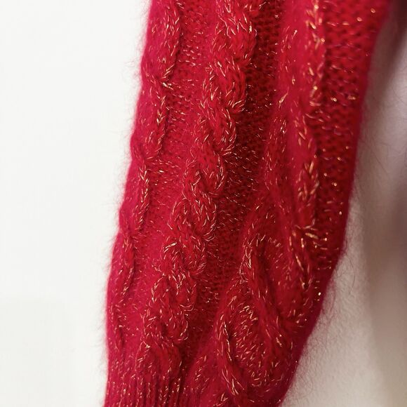 Vintage YarnWorks Sweater Red Cable Knit Christmas Holiday Women’s L Wool Angora - Picture 3 of 9